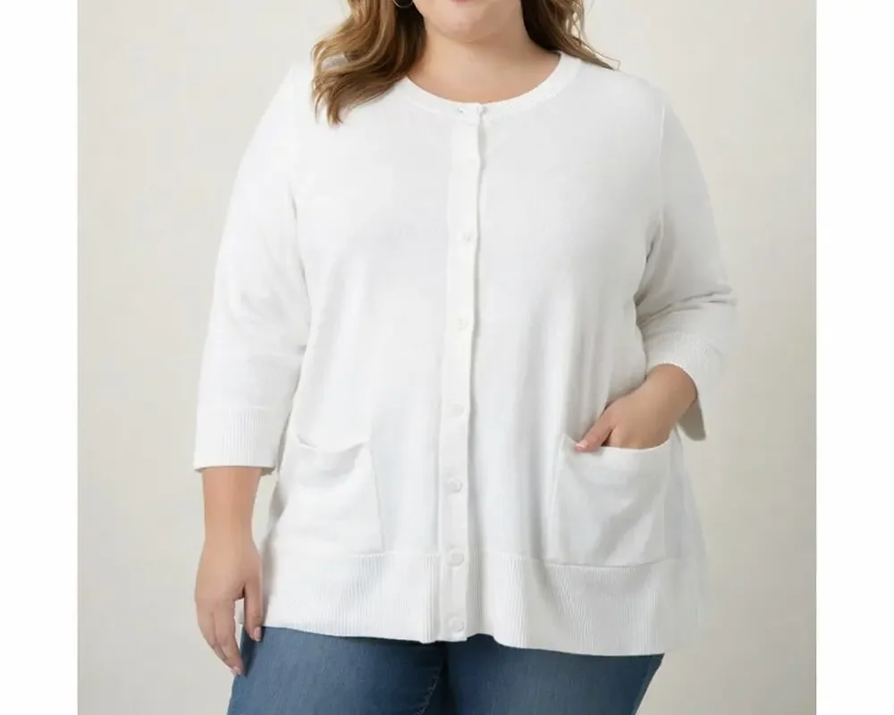 NWT Jones New York White Cardigan Cotton/Nylon 2 Pocket Cardigan Sweater $84 2XL - Picture 1 of 8